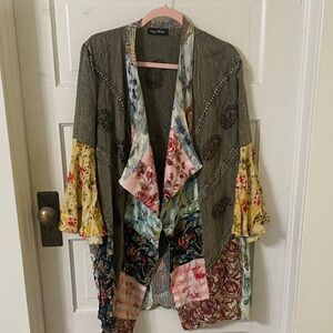 Patchwork Floral Open Front Kimono by Young Threads.